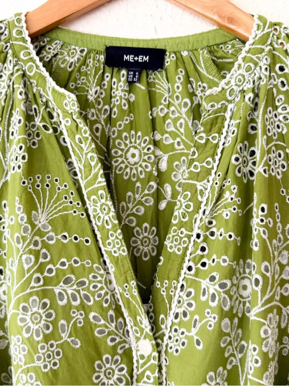 ME+EM Bespoke Contrast Green Broderie Long Sleeve Midi Dress - Picture 5 of 9